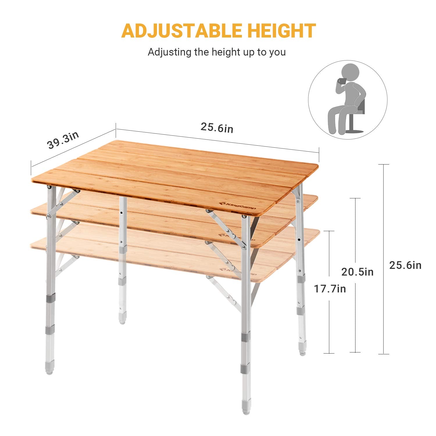 KingCamp Bamboo Folding Adjustable Height Table
