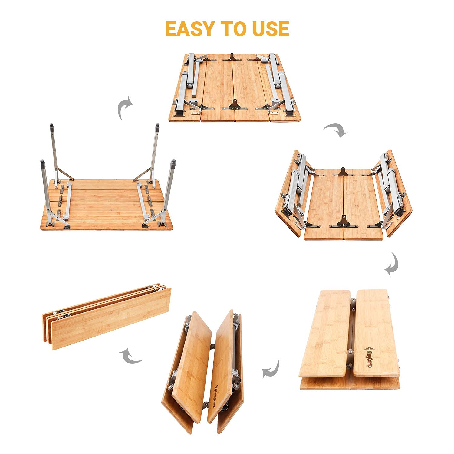 KingCamp Bamboo Folding Adjustable Height Table