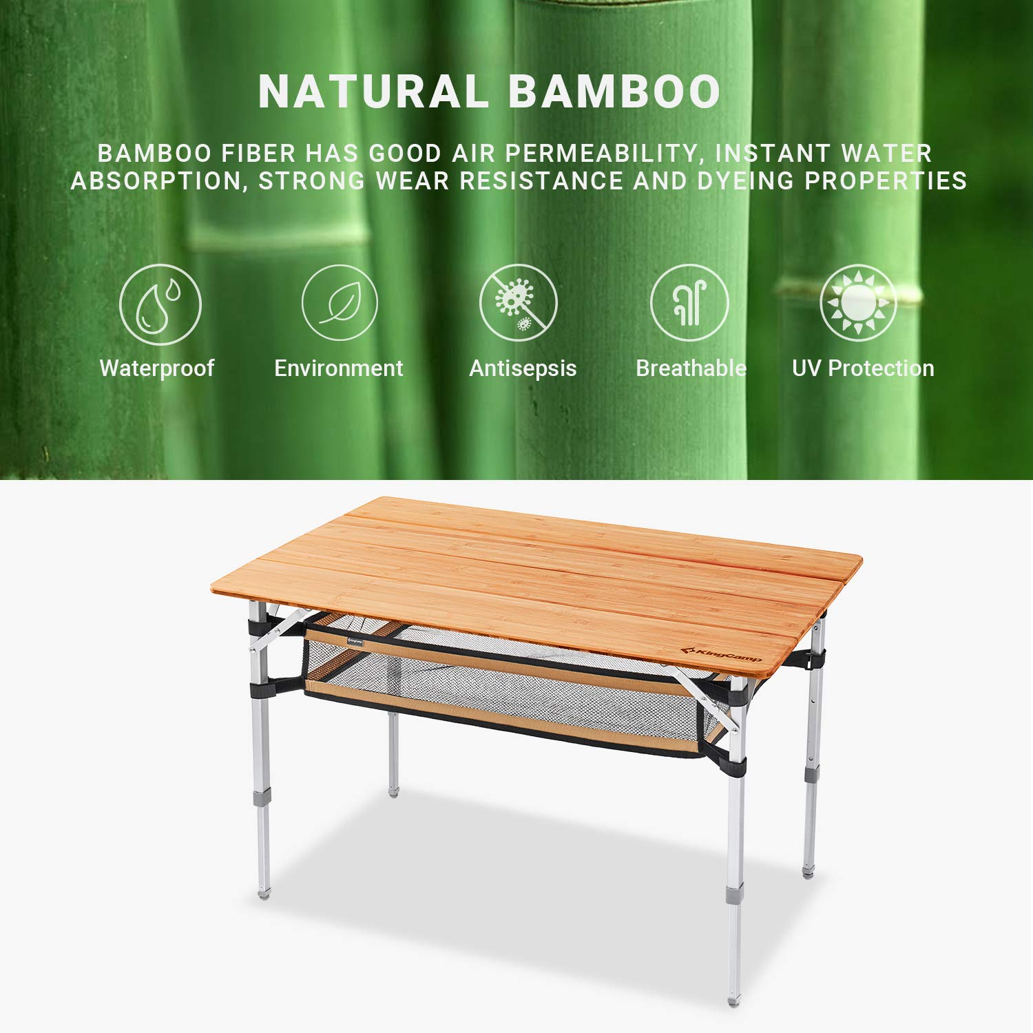 KingCamp Bamboo Folding Adjustable Height Tables