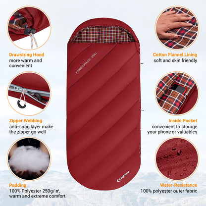 KingCamp 250g Filling 3 Season Cotton lining Wine Plus Size Sleeping Bag