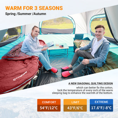 KingCamp 250g Filling 3 Season Cotton lining Wine Plus Size Sleeping Bag