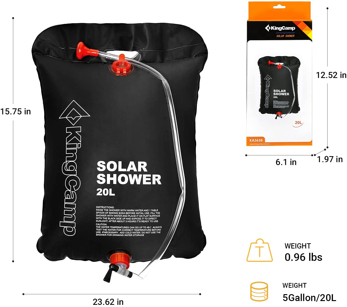 KingCamp 20 L / 5.28 Gallons Portable Camping Solar Shower