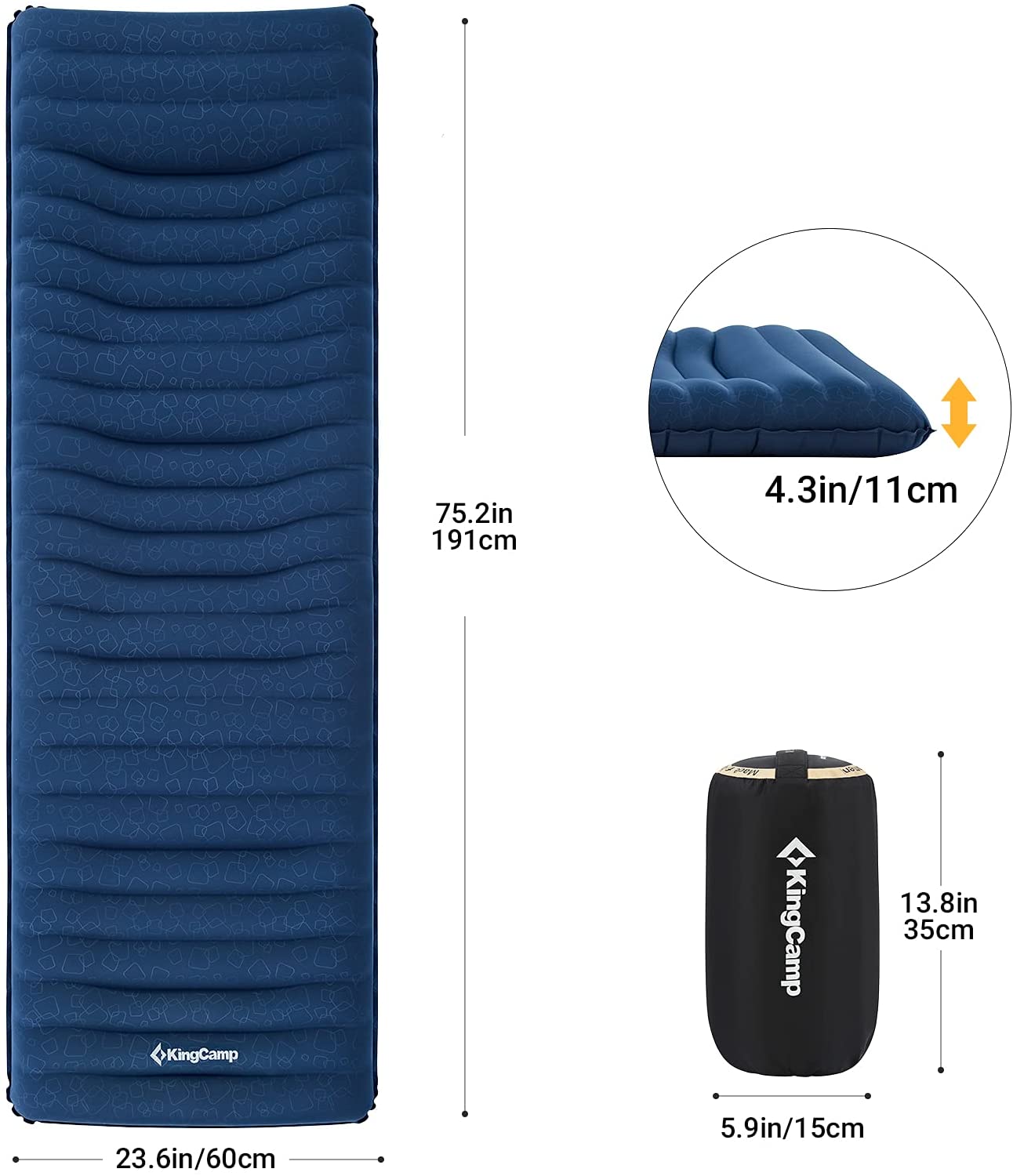 KingCamp 5.5 inches Thick Air Sleeping Pads with Pillow