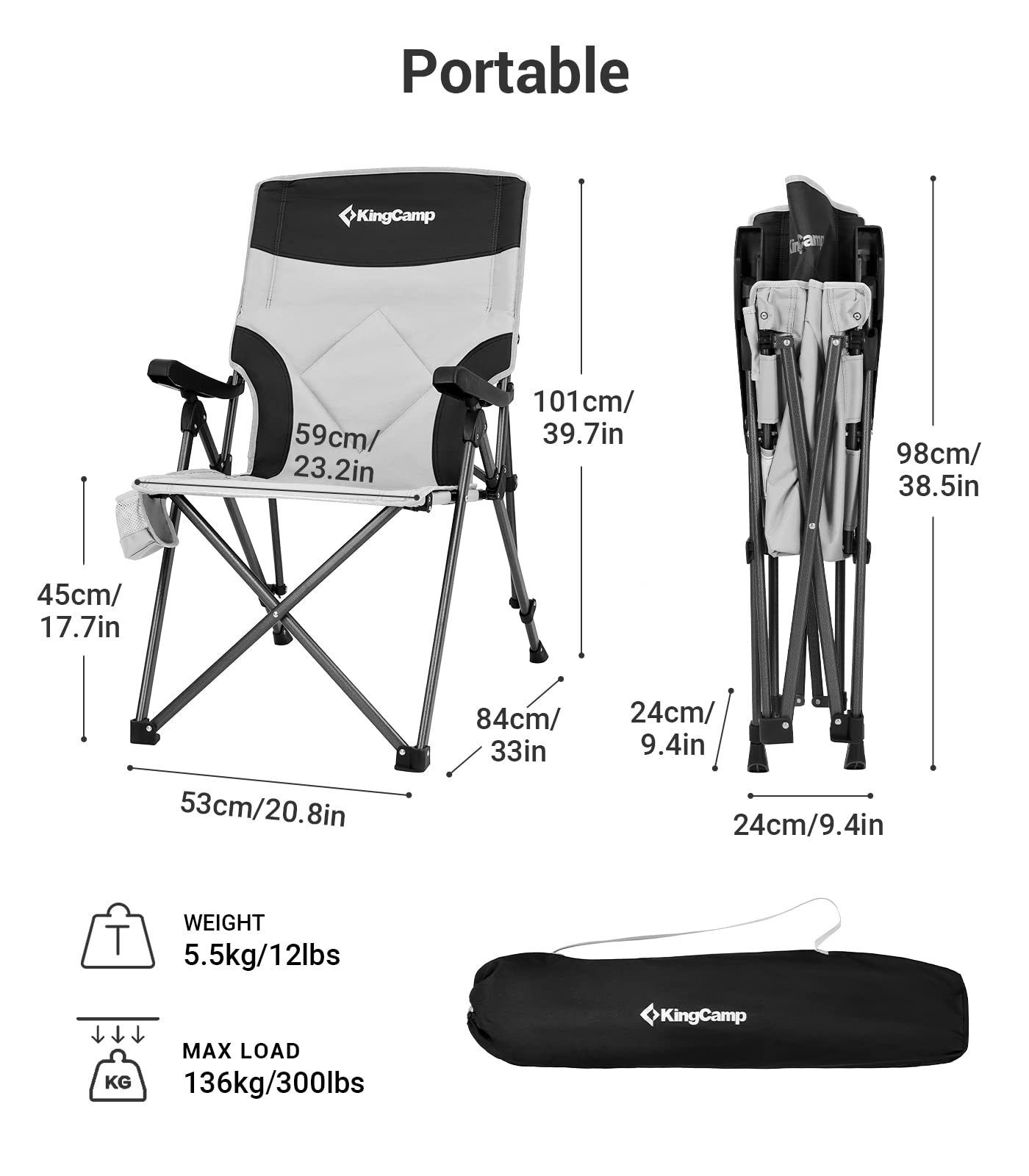 KingCamp Adjustble Heavy Duty Camping Chairs