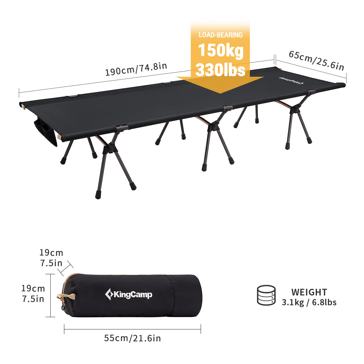 KingCamp Aluminum Alloy High & Low Use Outdoor Cot