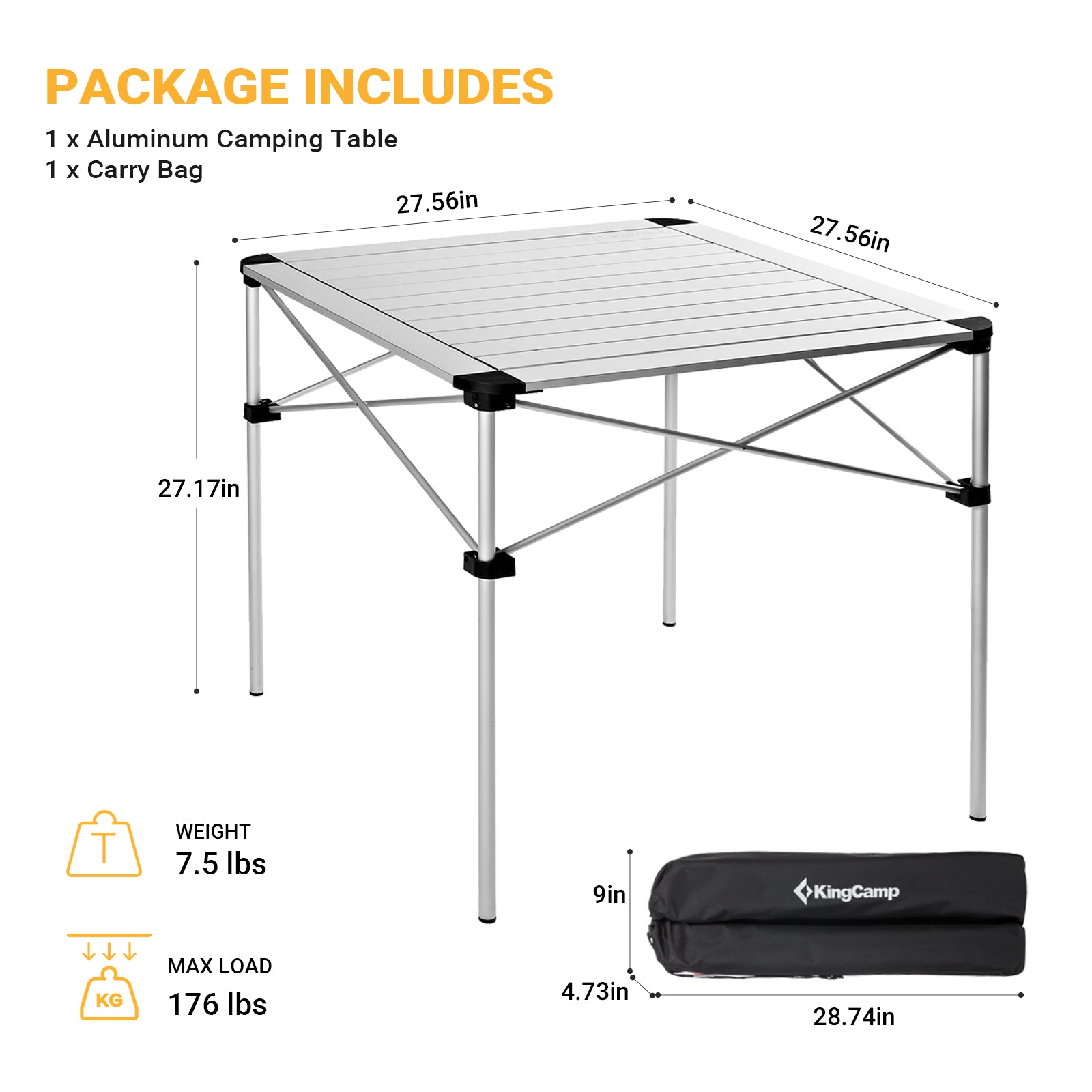 KingCamp Aluminum Roll Up Camping Table