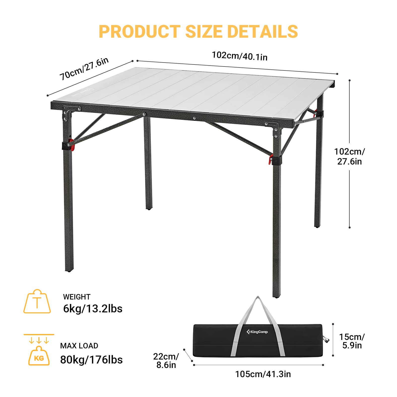 KingCamp Aluminum Roll Up Portable Table