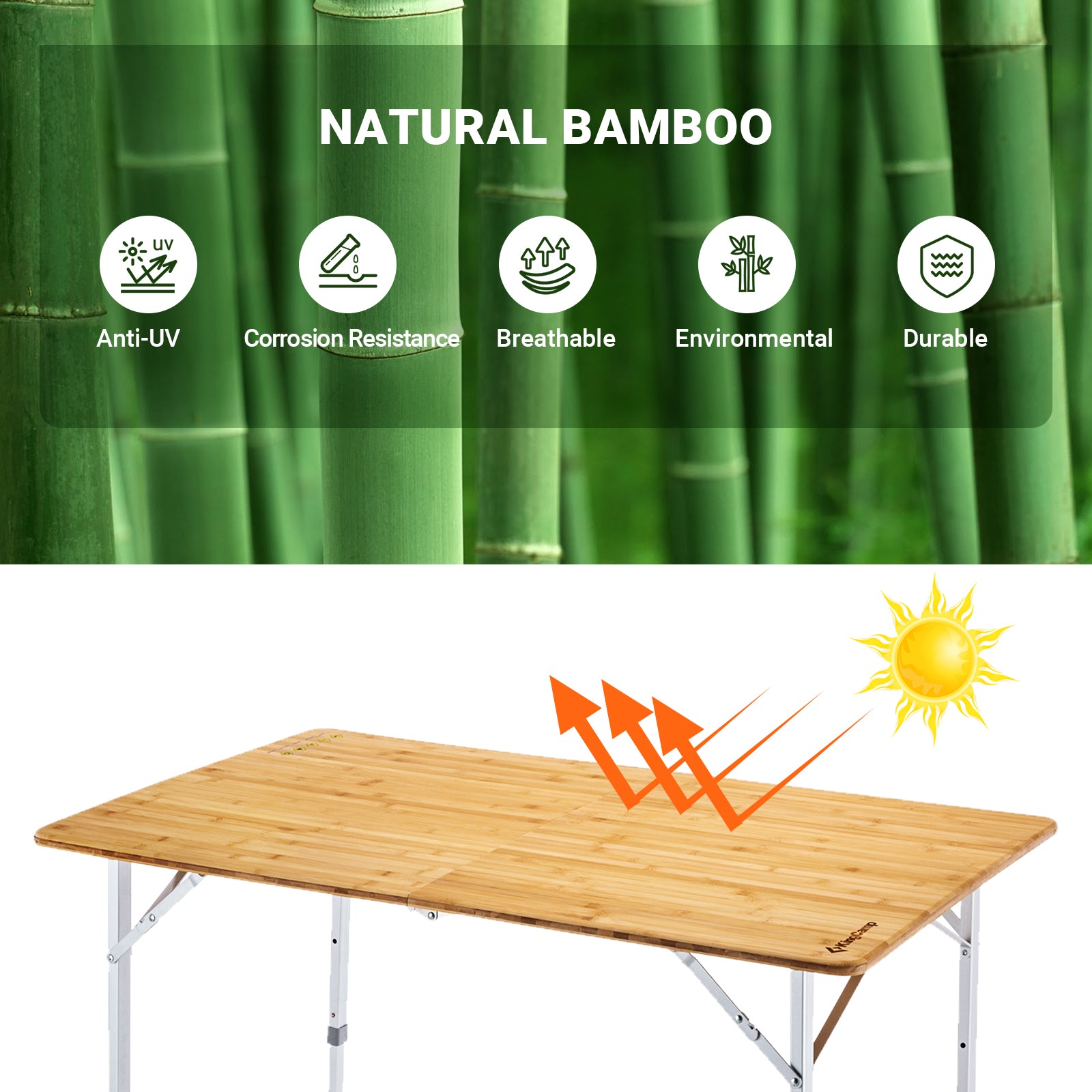 KingCamp Bamboo Folding Adjustable Height Table