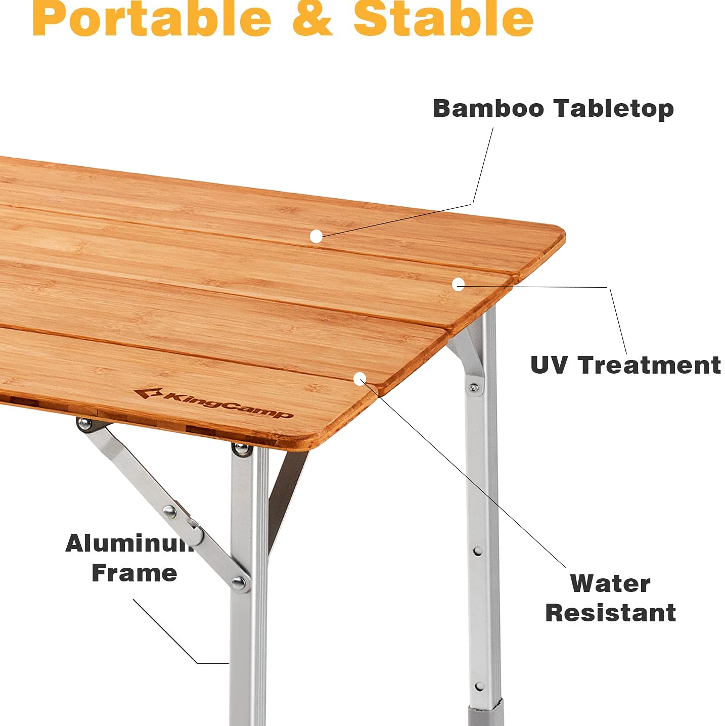 KingCamp Bamboo Folding Adjustable Height Table