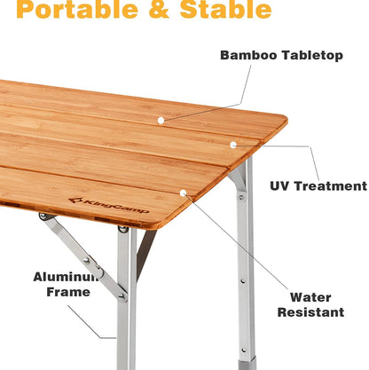 KingCamp Bamboo Folding Adjustable Height Table