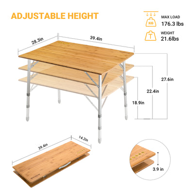 KingCamp Bamboo Three Heights 4 People Folding Table