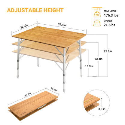 KingCamp Bamboo Three Heights 4 People Folding Table