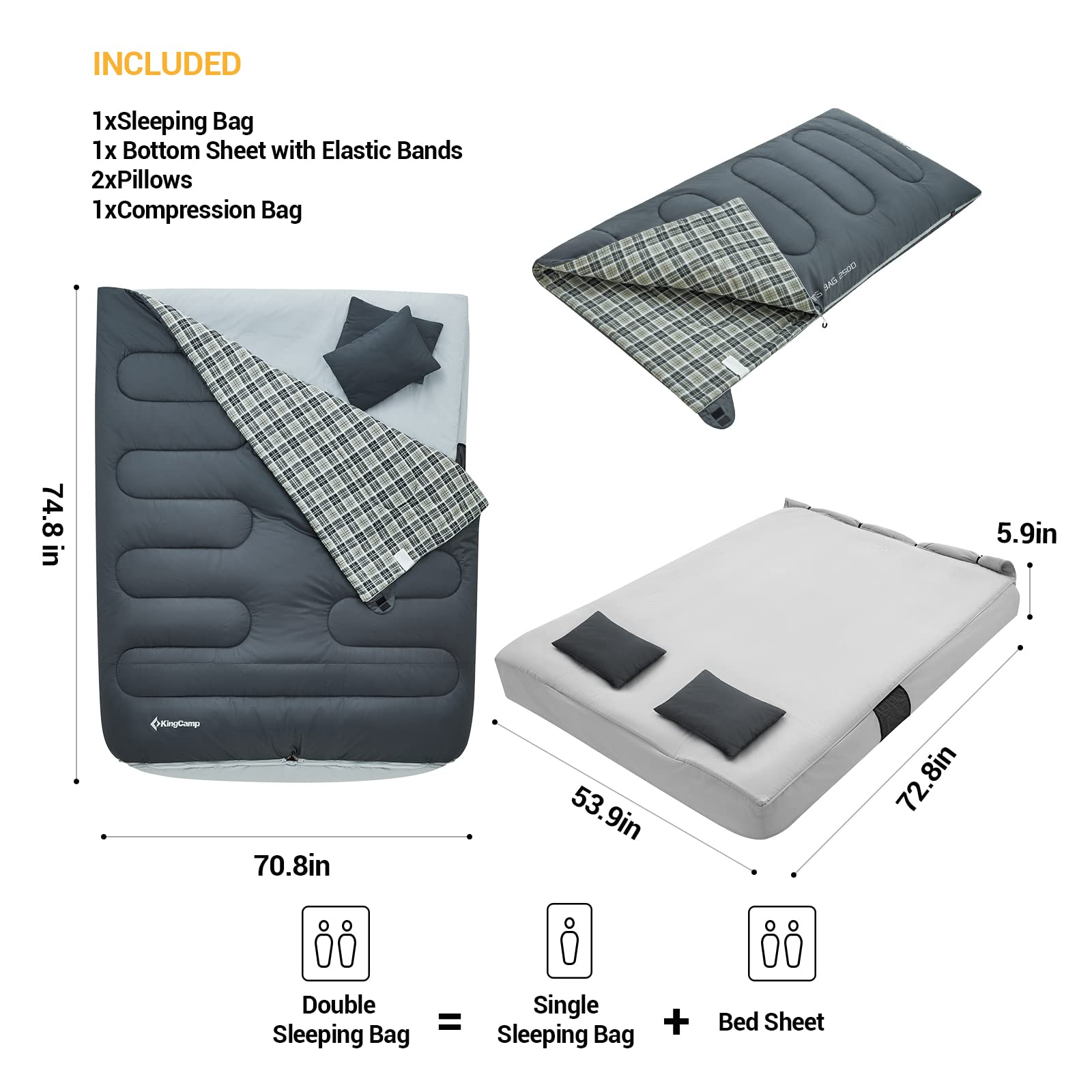 Buy Double Queen Size Sleeping Bag from KingCamp Outdoors