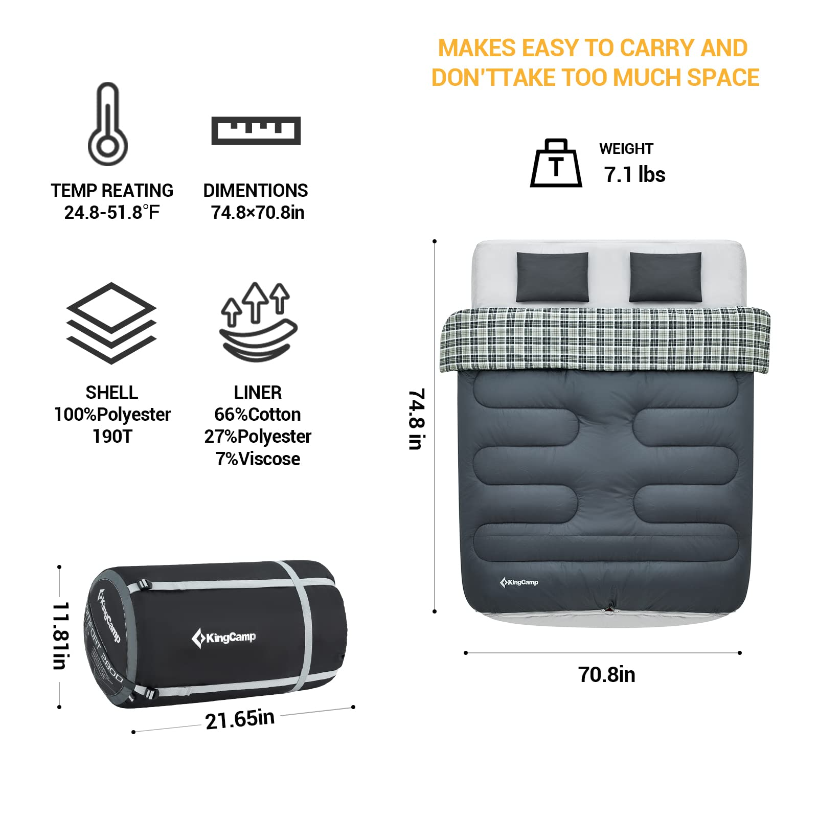 Buy Double Queen Size Sleeping Bag from KingCamp Outdoors