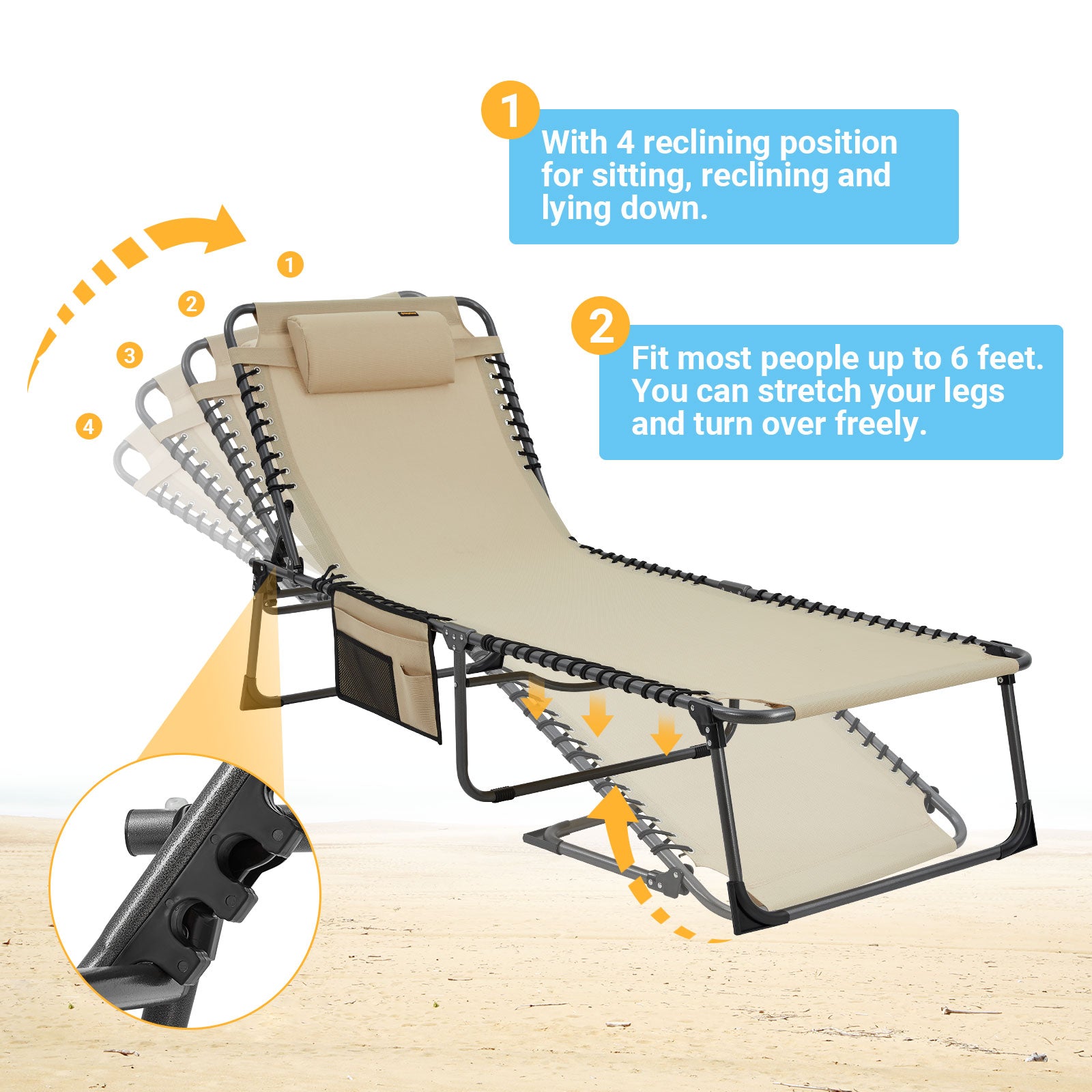 KingCamp Oversized Adjustable 4-Position Folding Chaise