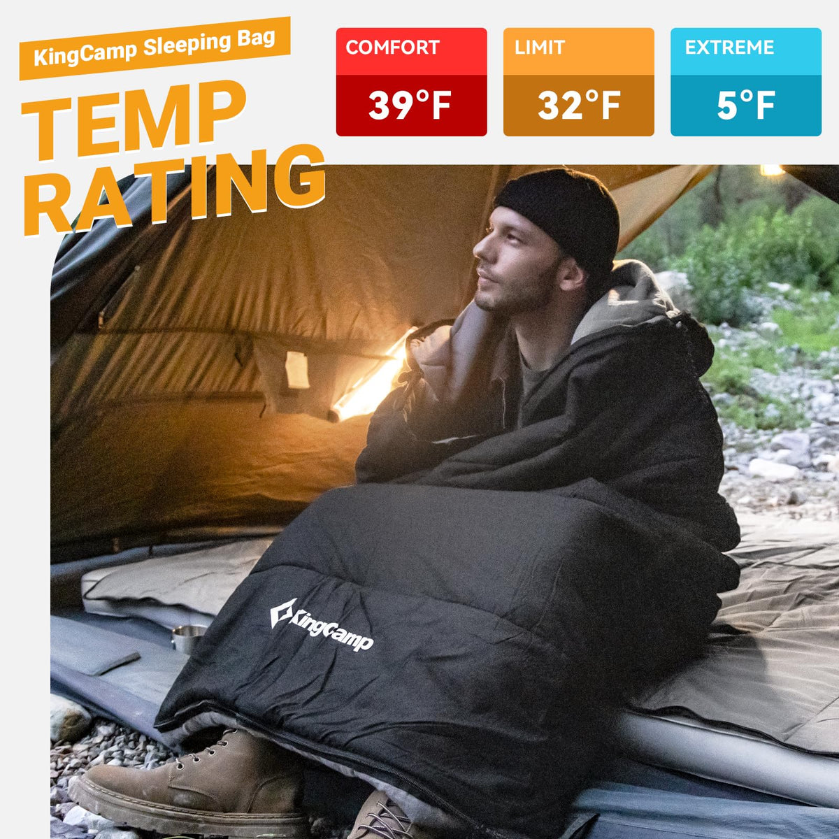 KingCamp 3in1 Envelope Sleeping Bag with Hood Versatile Luxury