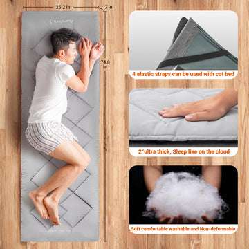 Camping Cot Cot Mattress 30 X 75 Sleeping Pad Cot Bed Soft Mattress Topper Quilted Cot Mattress Topper 75" X  30", Soft And Thicker Cot Pad Only, For Camping Cot/Rv Bunk/Narrow Twin