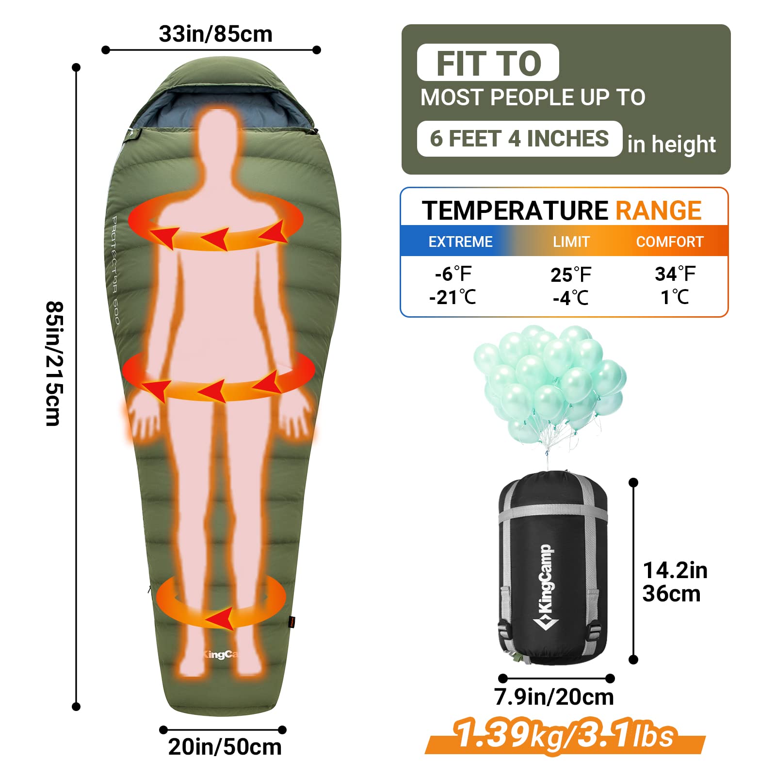 25F Protector 600 Duck Down Mummy Sleeping Bag