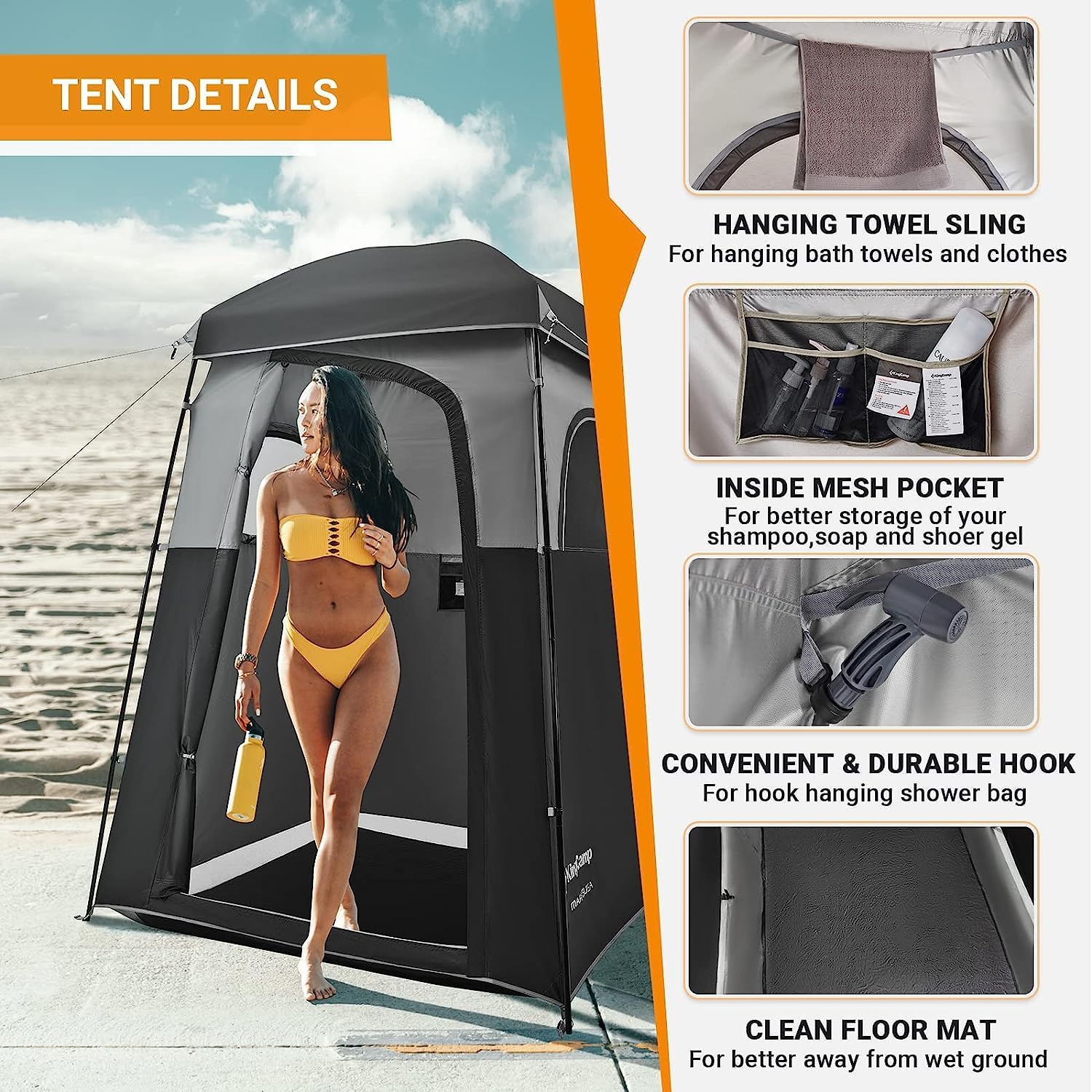 KingCamp Single Room Shower Tent with Solar Shower Set