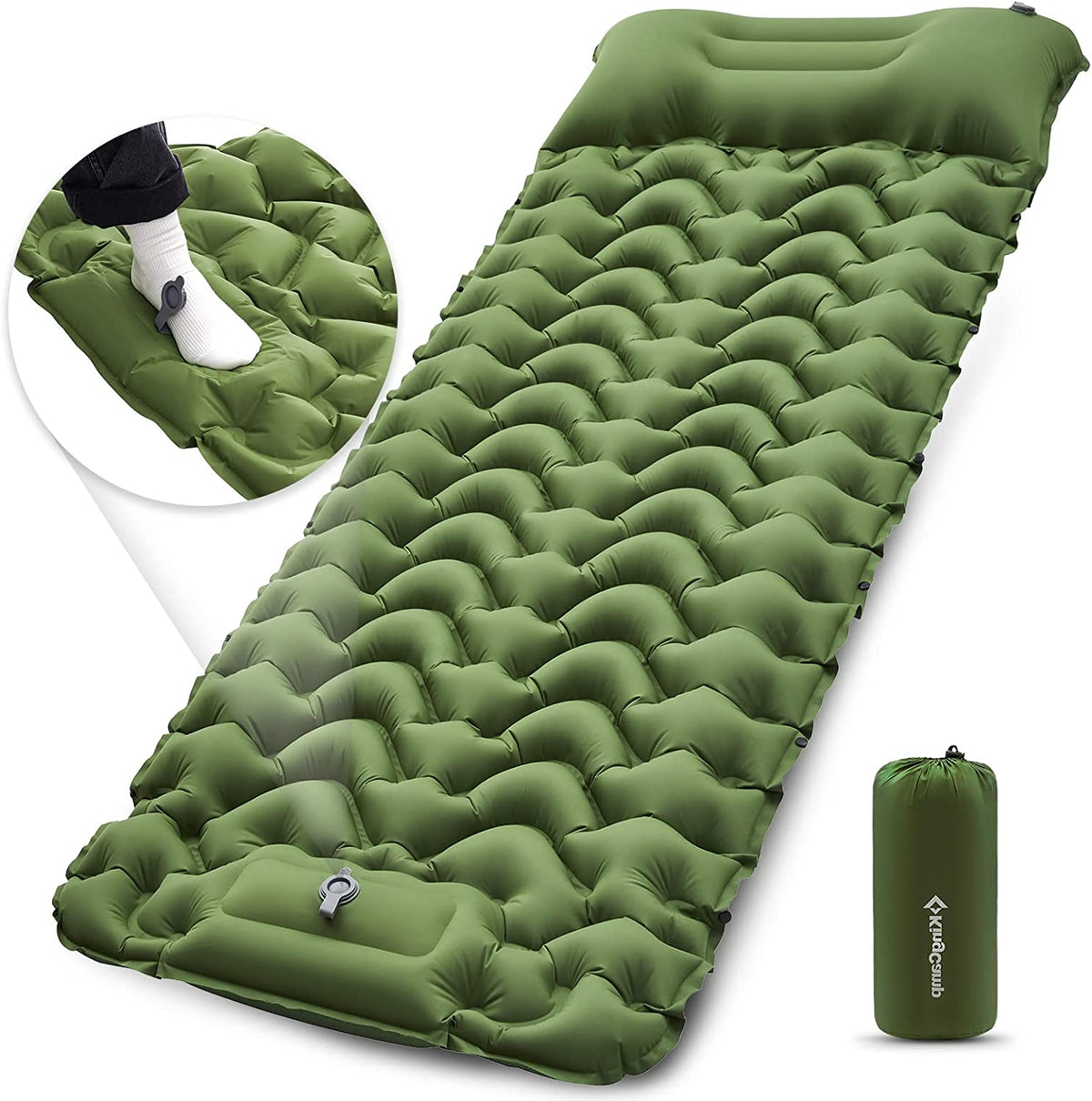 KingCamp Ultralight Self Inflating Sleeping Pad with Built-in Foot Pum ...