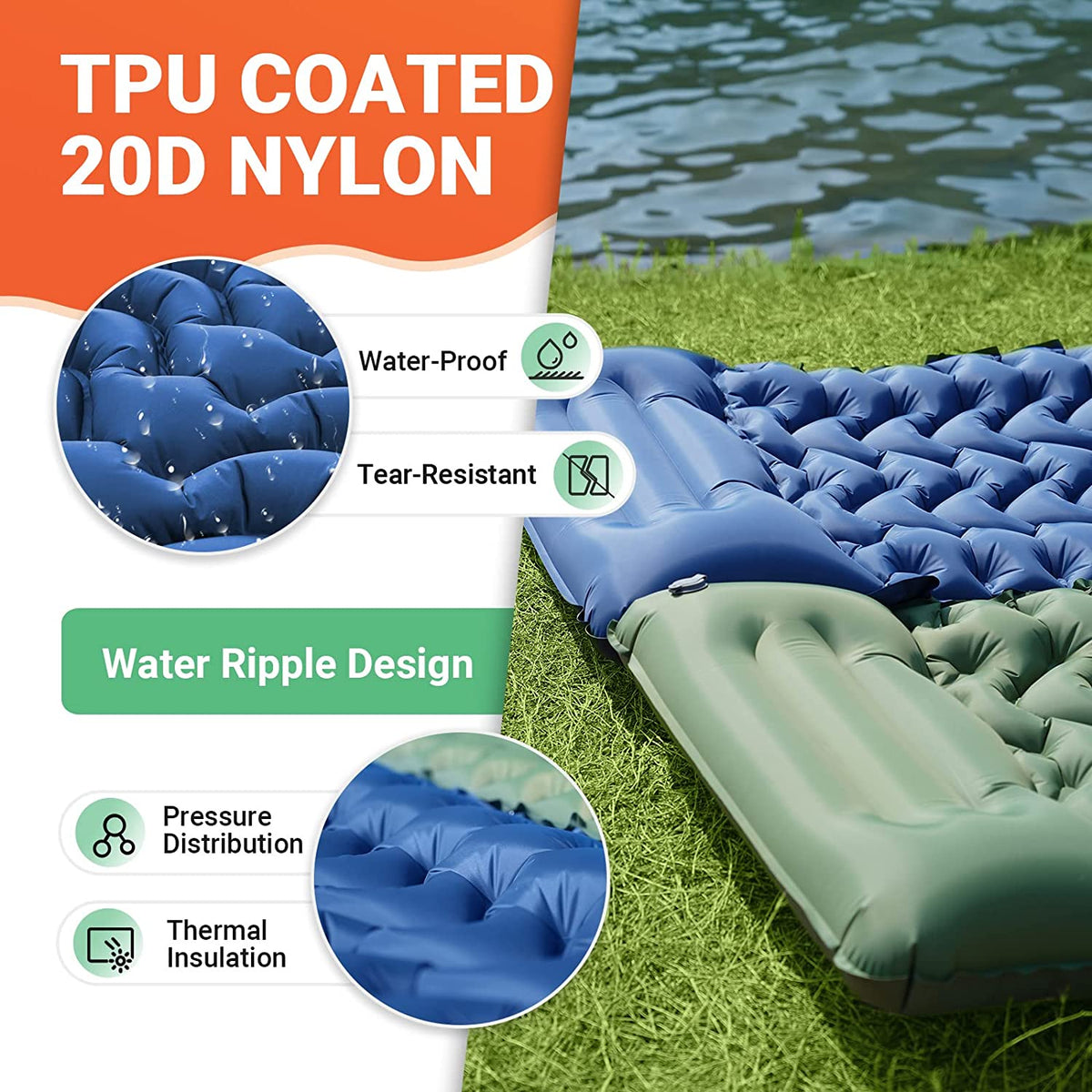 KingCamp Ultralight Self Inflating Sleeping Pad with Built-in Foot Pum ...