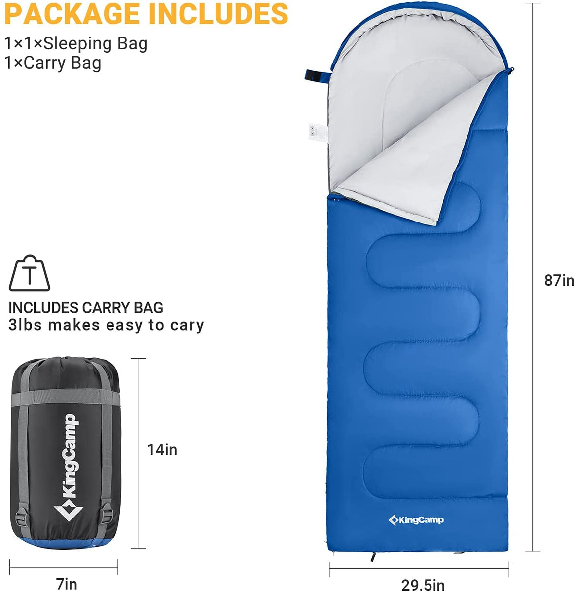 Joinable 3 Season Envelope Sleeping Bag for Family Camping KingCamp