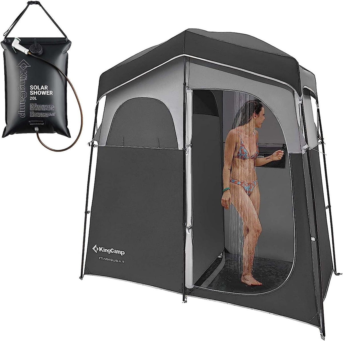 KingCamp Spacious Double Room Shower Tent Solar Shower Combo KingCamp