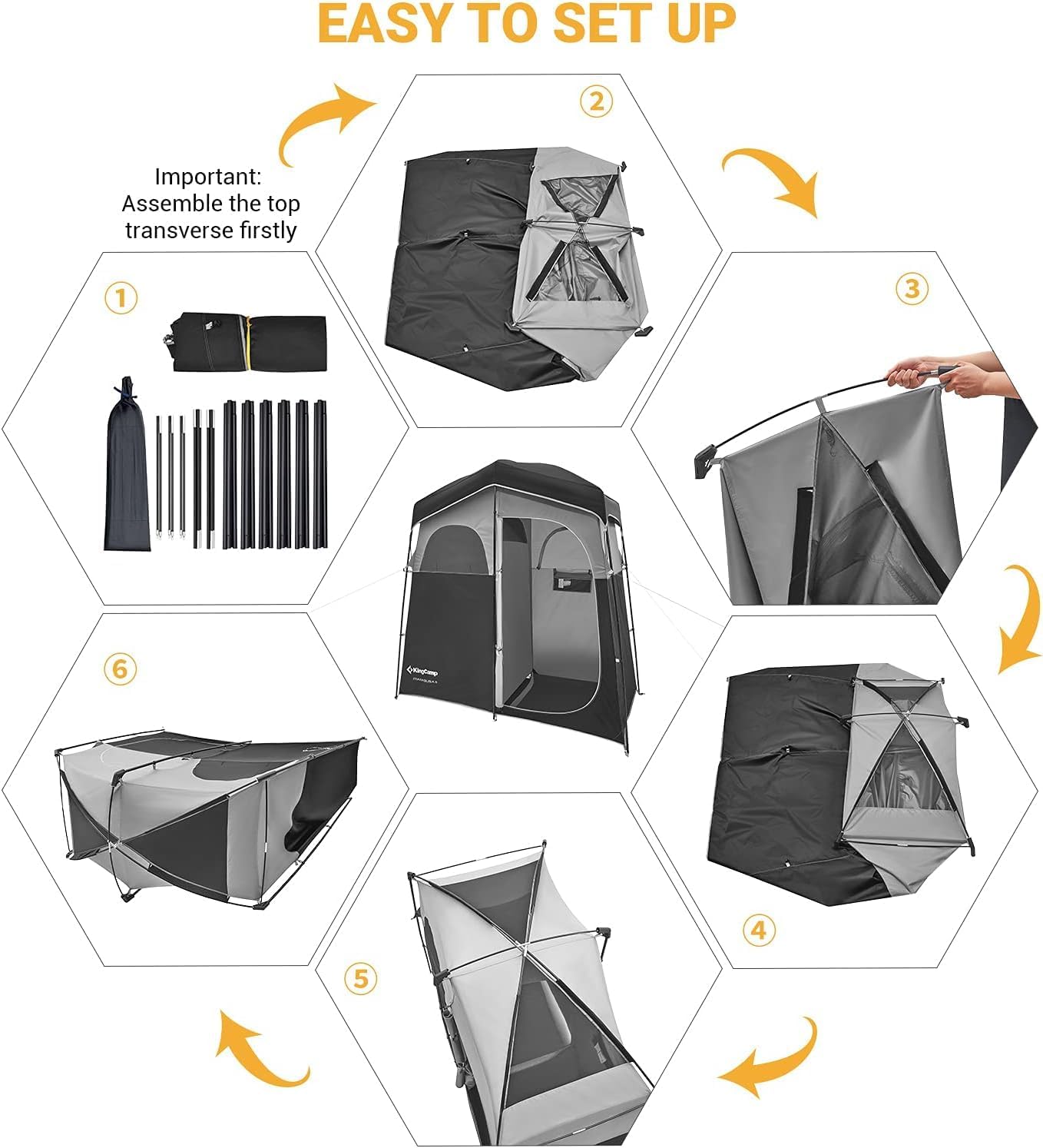 KingCamp Double Room Shower Tent with Solar Shower Set