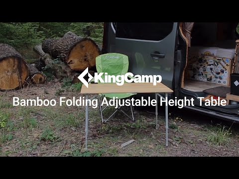 KingCamp Bamboo Folding Adjustable Height Camping Table 39x26