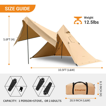 OneTigris COZSHACK Hot Tent, Large Spacious 4 Person Tent with Stove Jack,  Windproof Waterproof Tent for Wood Stove Bushcraft Camping Travel Truck