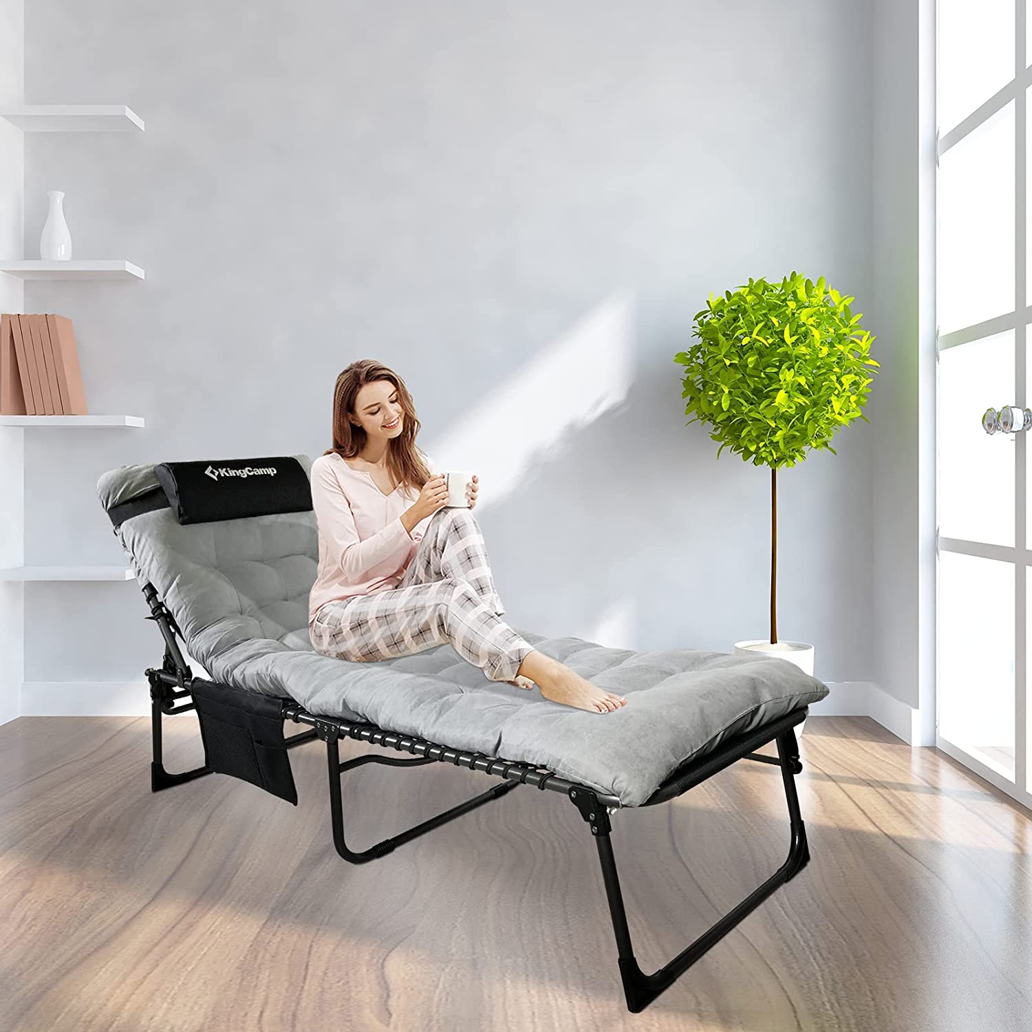 KingCamp 4-Position Tesling Folding Chaise Lounge Chair with Mat
